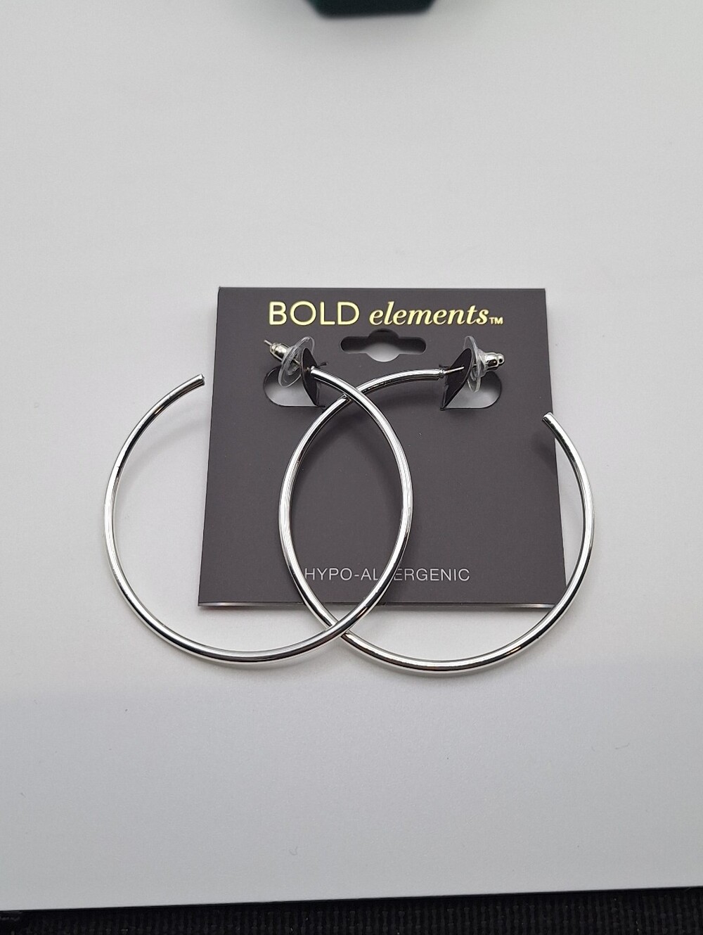 NWT BOLD Elements Silver Tone Large Hoop Earrings Hypoallergenic